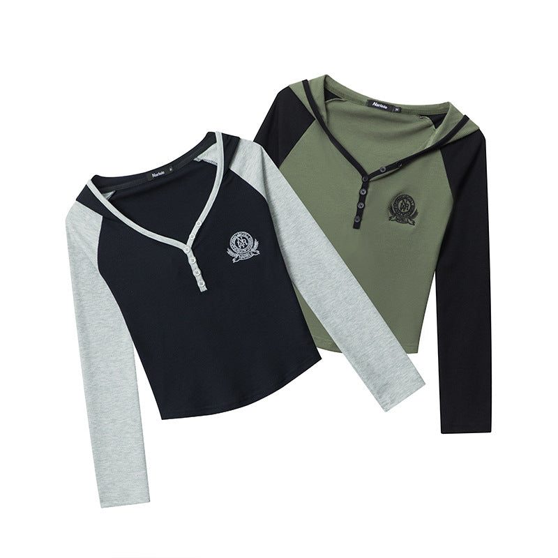 Nariele Embroidery Contrast Hooded Babes  Long Sleeves