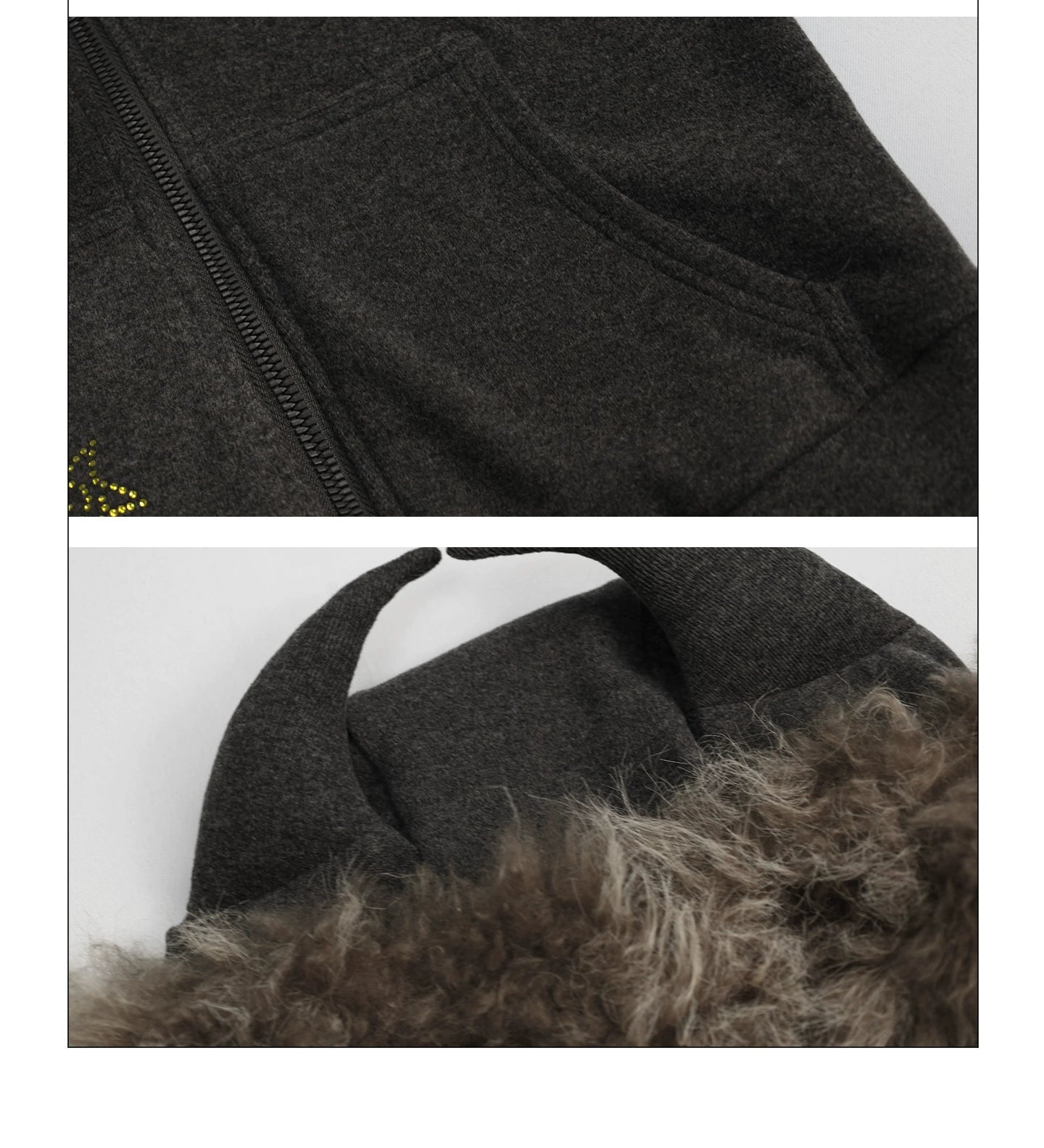 Girlyhalo Vintage Slim Fit Fur Collar Hooded Sweater Jacket