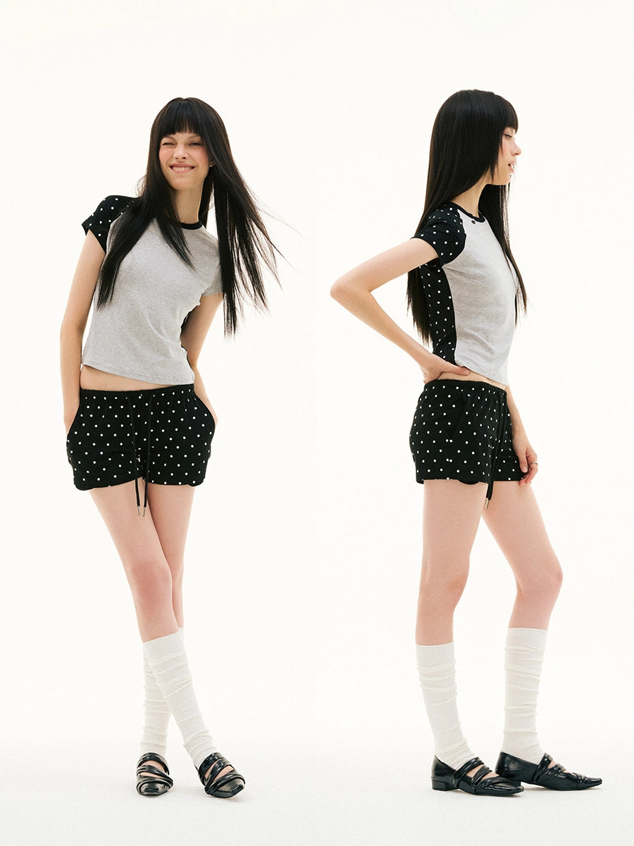 FUNKYFUN Full-printed Polka-dot Elastic Waist Three-point Casual Shorts