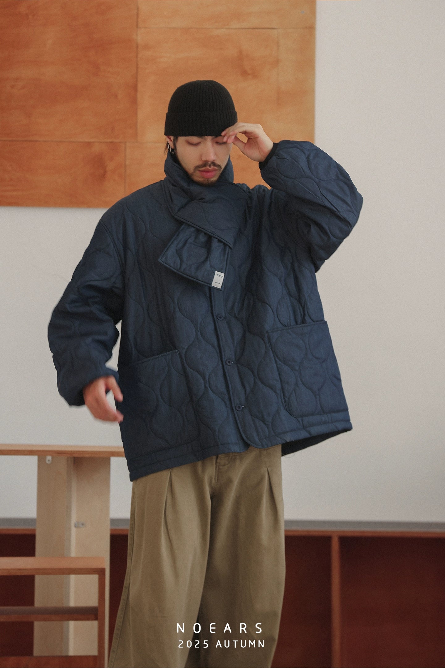 NOEARS Collarless Loose Big Pocket Vintage Coat