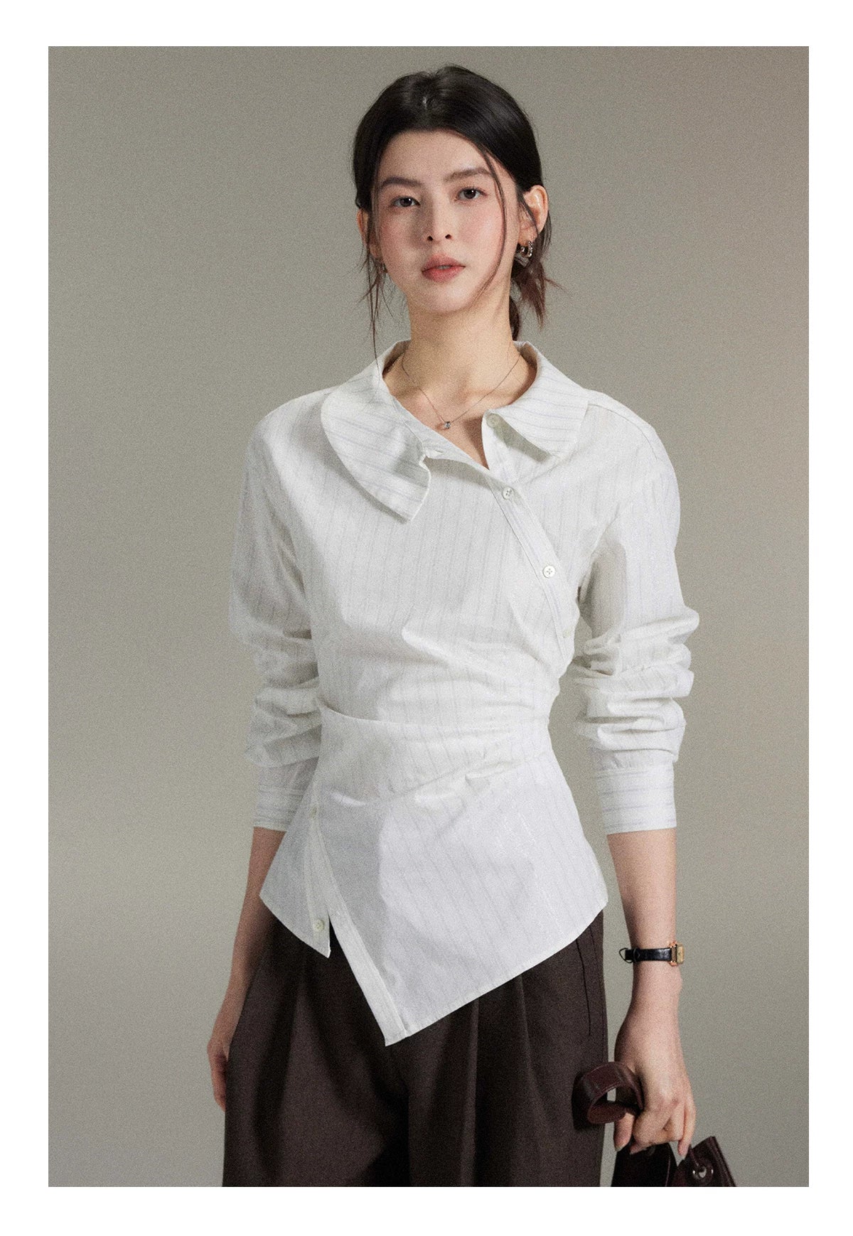 TYANG Irregular Waist Striped Shirt