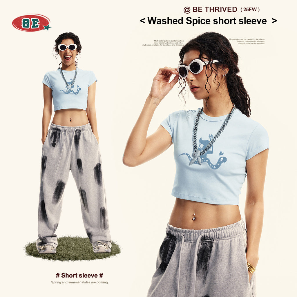 BE Women's Short Sleeve Slim Fit Shoulder Dopamine Crop Top