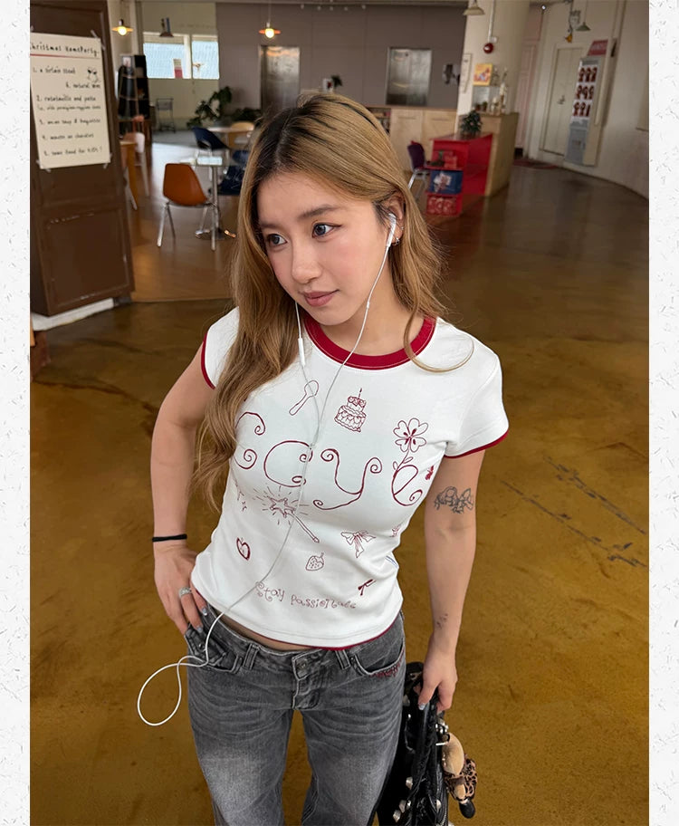 CCYE Fake Two Pieces Slim Stitching Contrasting Tee