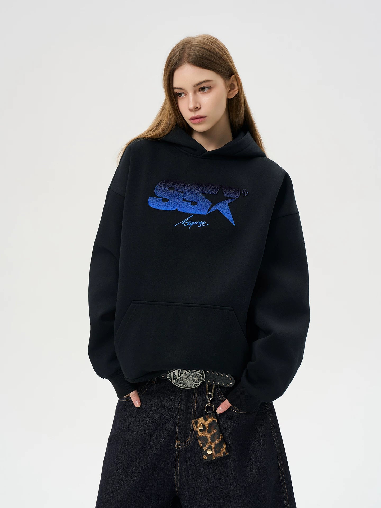 SSR Gradual Change Embroidered Loose Casual Hoodie Sweater