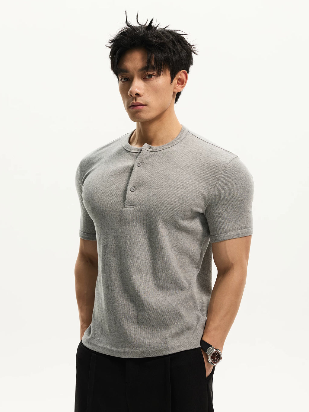 DAY NY Henry Collar Slim Fit Versatile Tee