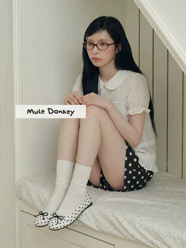 Donkey Shallow Mouth Polka Dot Inner Height Increasing Single Shoes