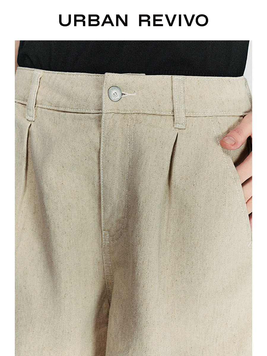 URBAN REVIVO Casual Texture Versatile Denim Shorts