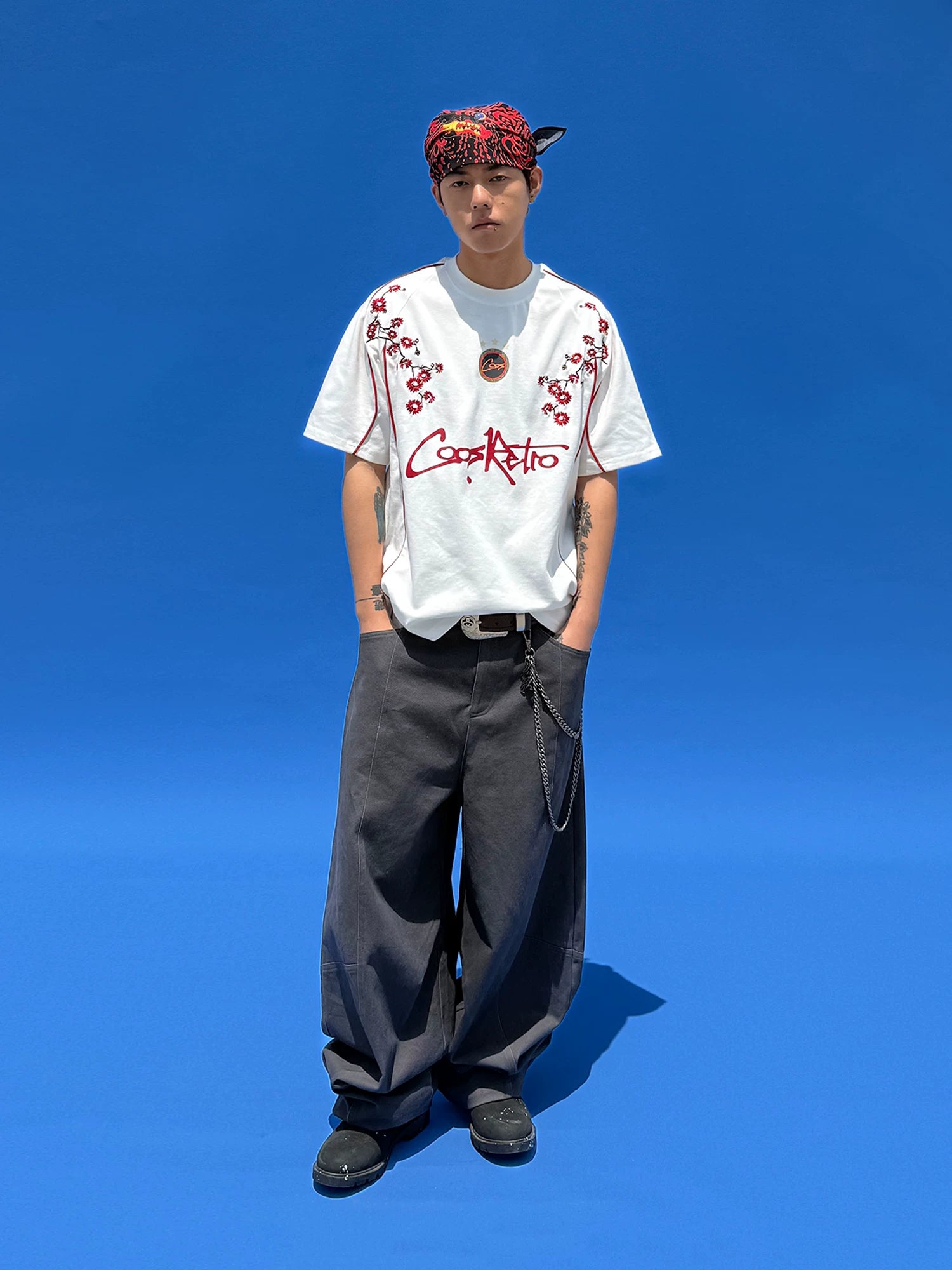 CoosRetro Retro Plum Blossom Embroidery Cool Loose Tee