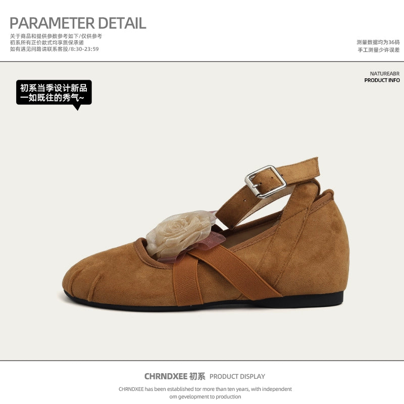 CHRNDXEE Flower Cross Strap Inner Heightening Flat Shoes