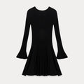 EGGKA V-neck Flared Sleeve Pit Strip Wool Dress