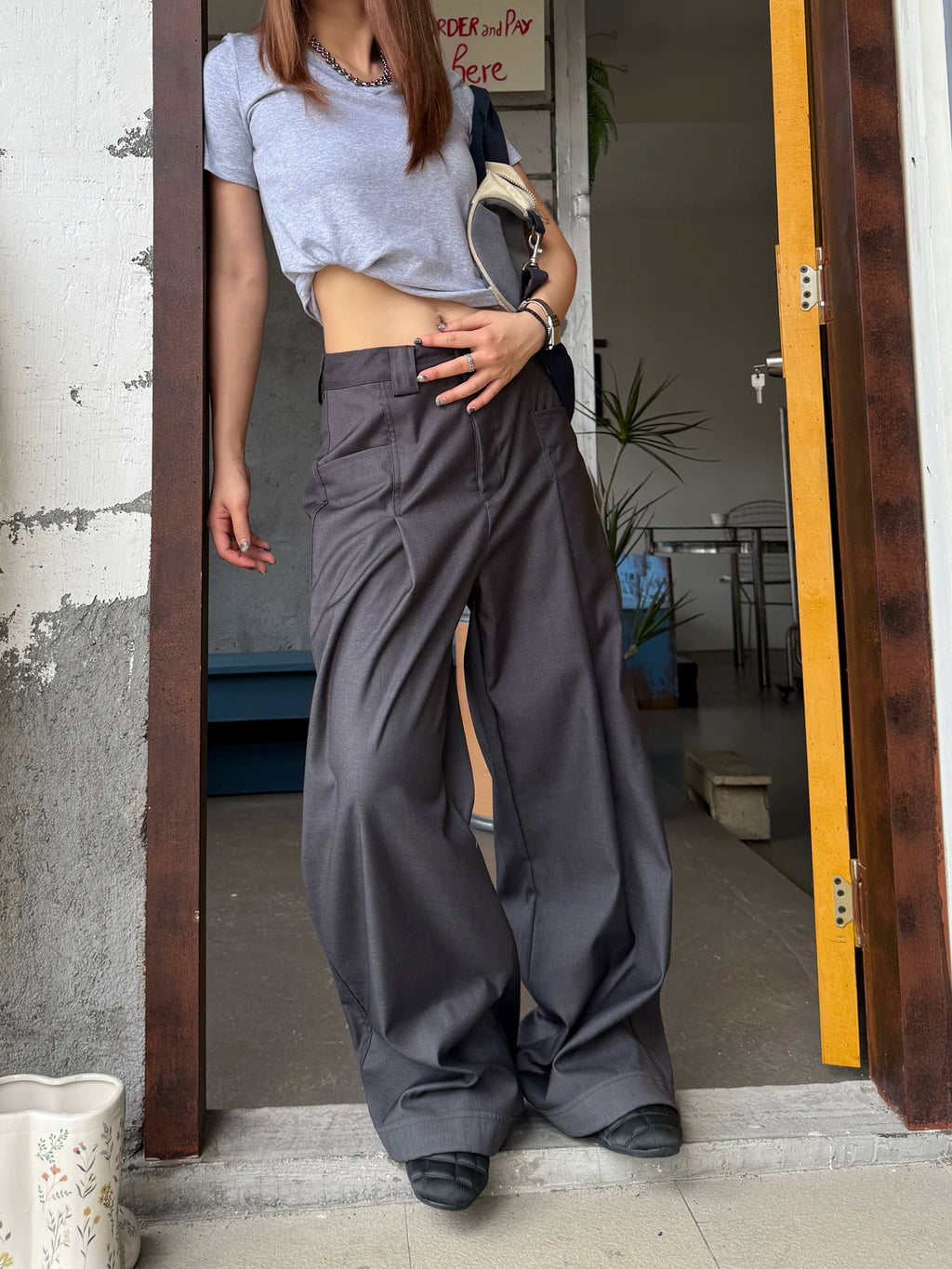 CCYE Retro Drape Loose Wide-leg Casual Pleated Trousers