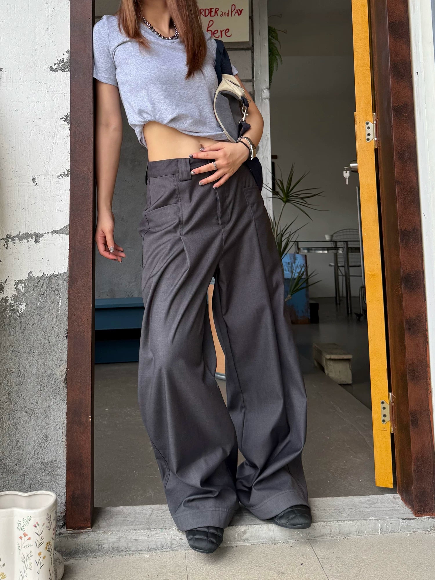 CCYE Retro Drape Loose Wide-leg Casual Pleated Trousers
