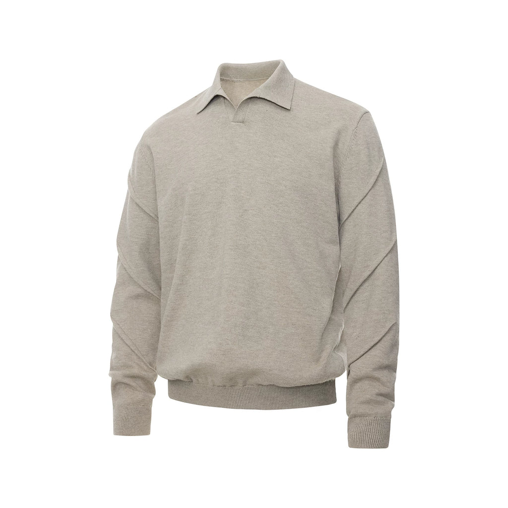 Borrowed Project V-Neck Knitted POLO Shirt Long Sleeve