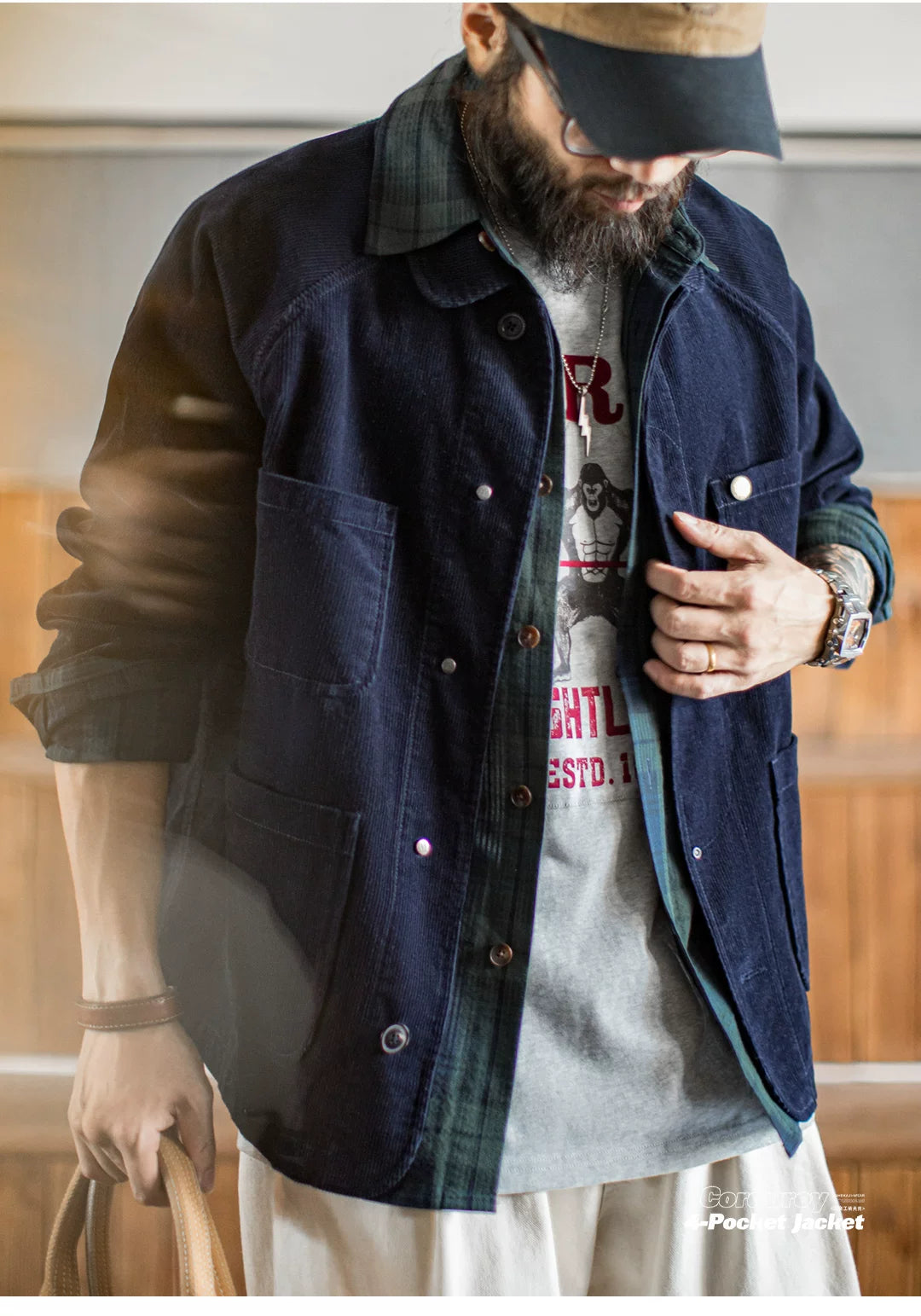 Madden Vintage Corduroy Four-Bag Lapel Jacket