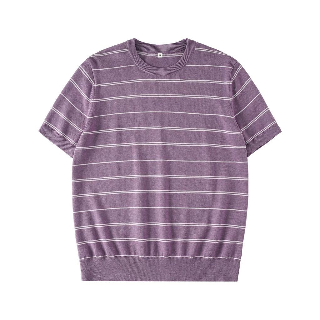 LR MADE Cuff Hem Tightened Knitted Striped Tee