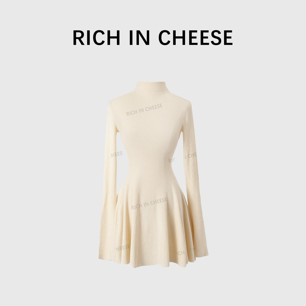 RICH IN CHEESE Knitted Waist Slim Dress
