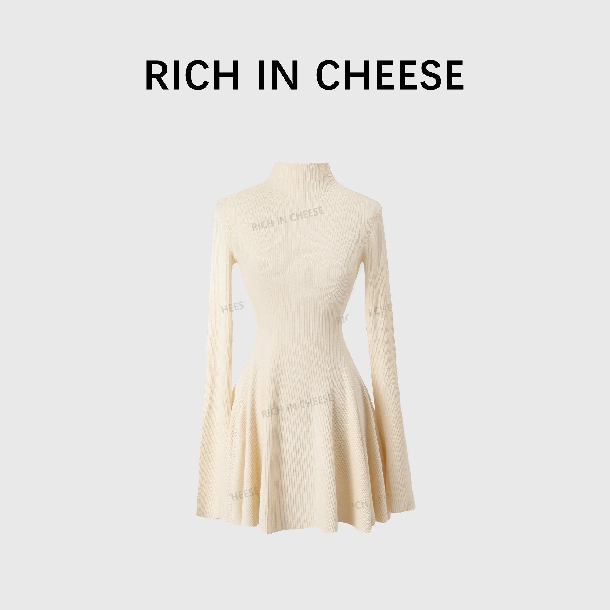 RICH IN CHEESE Knitted Waist Slim Dress