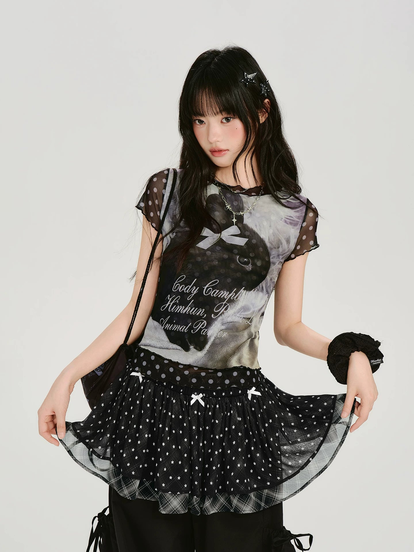 Girlyhalo Vintage Patchwork Star Checkered Skirt
