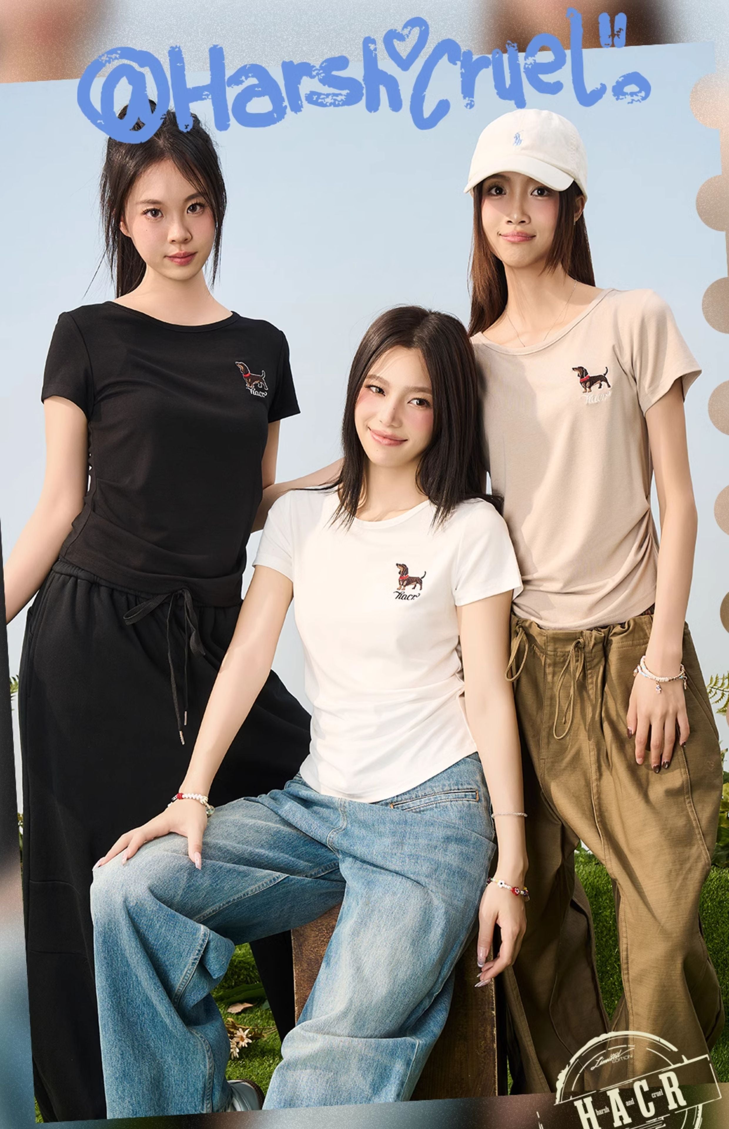 HACR Stretch Knit Embroidered Puppy Front Shoulder Tee