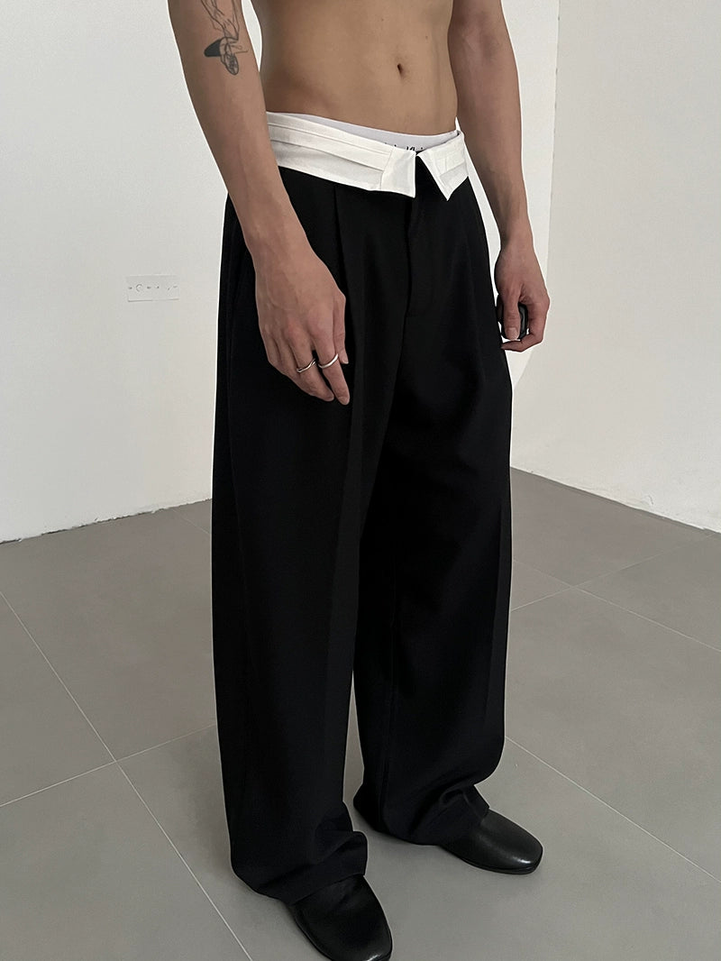 COLN Versatile Contrast Color High Fold-Edge Casual Pants