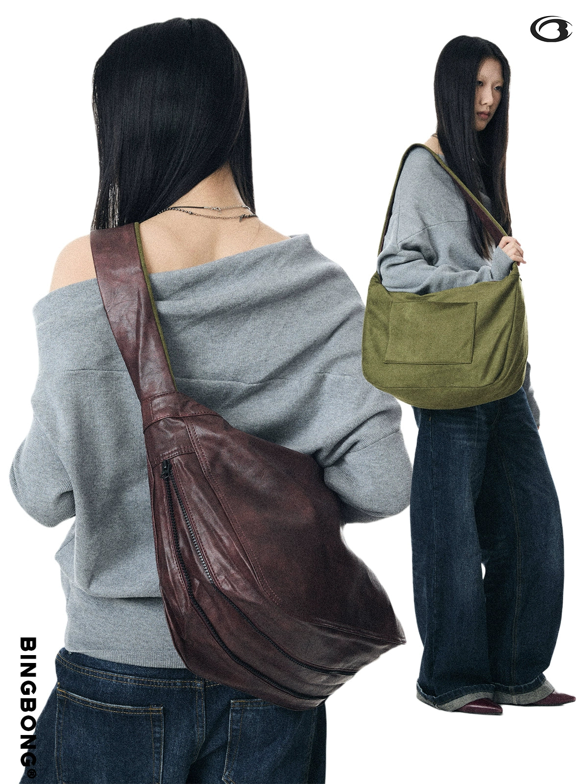 BINGBONG Vintage Large Capacity Slack Simple Shoulder Crossbody