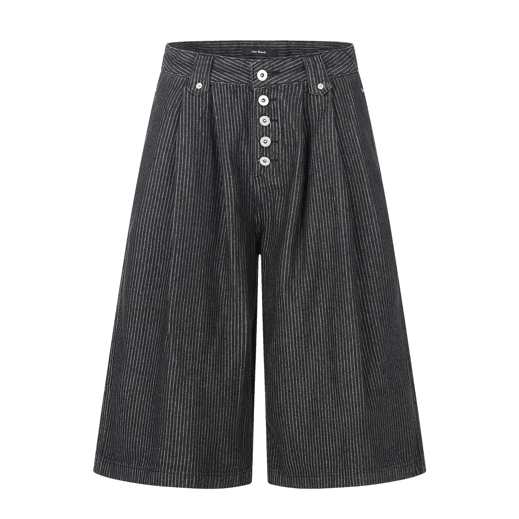 11KN Vintage Striped Pleated Cropped Jeans