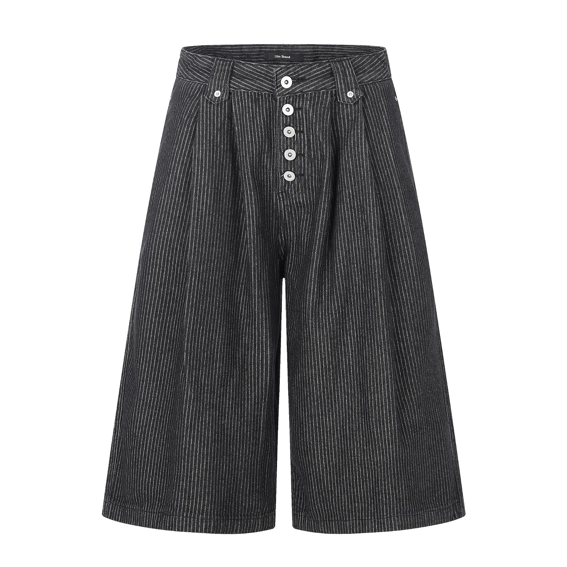 11KN Vintage Striped Pleated Cropped Jeans