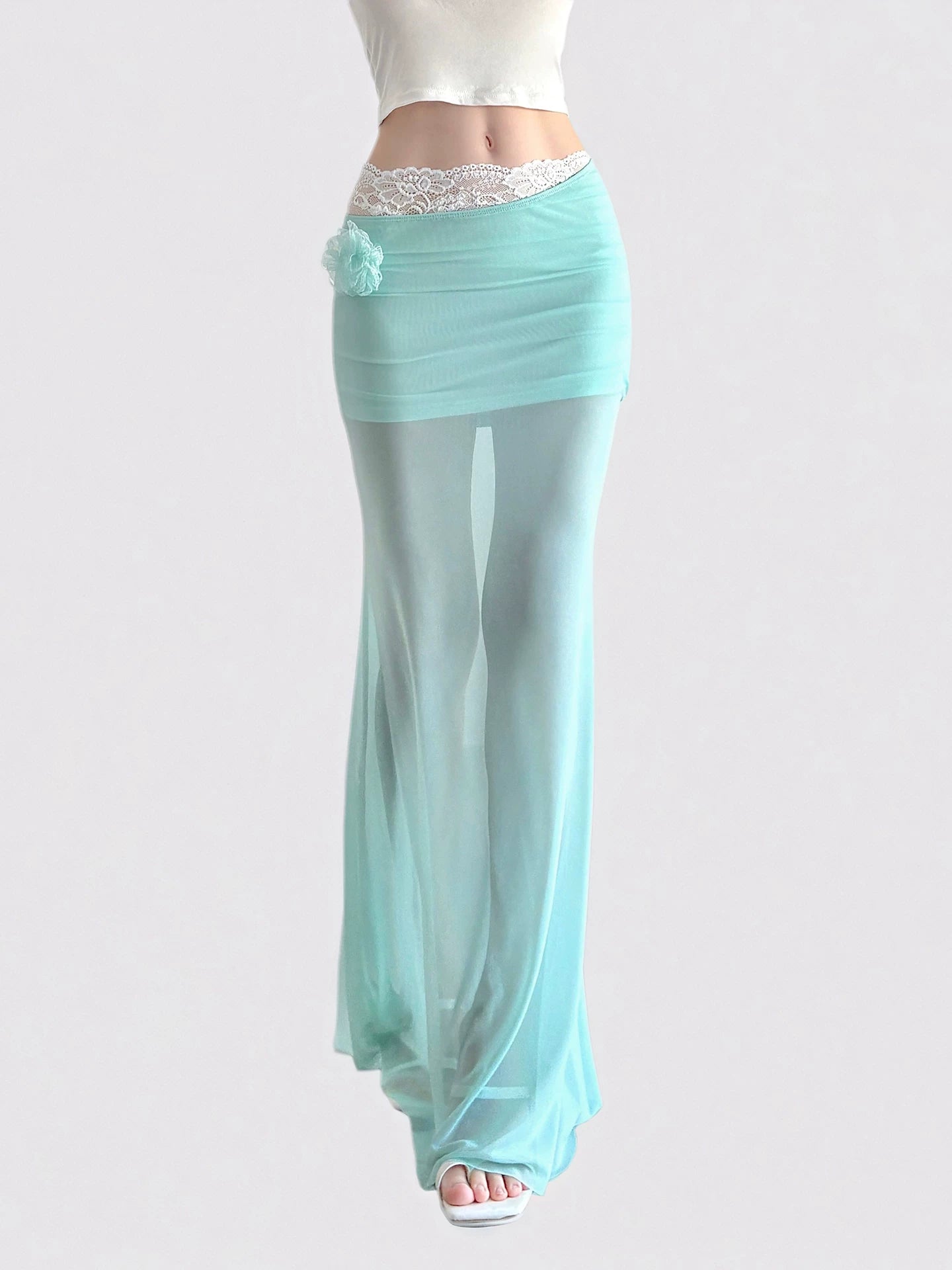 FUNOFF Mesh Fishtail Lace Floral Dress
