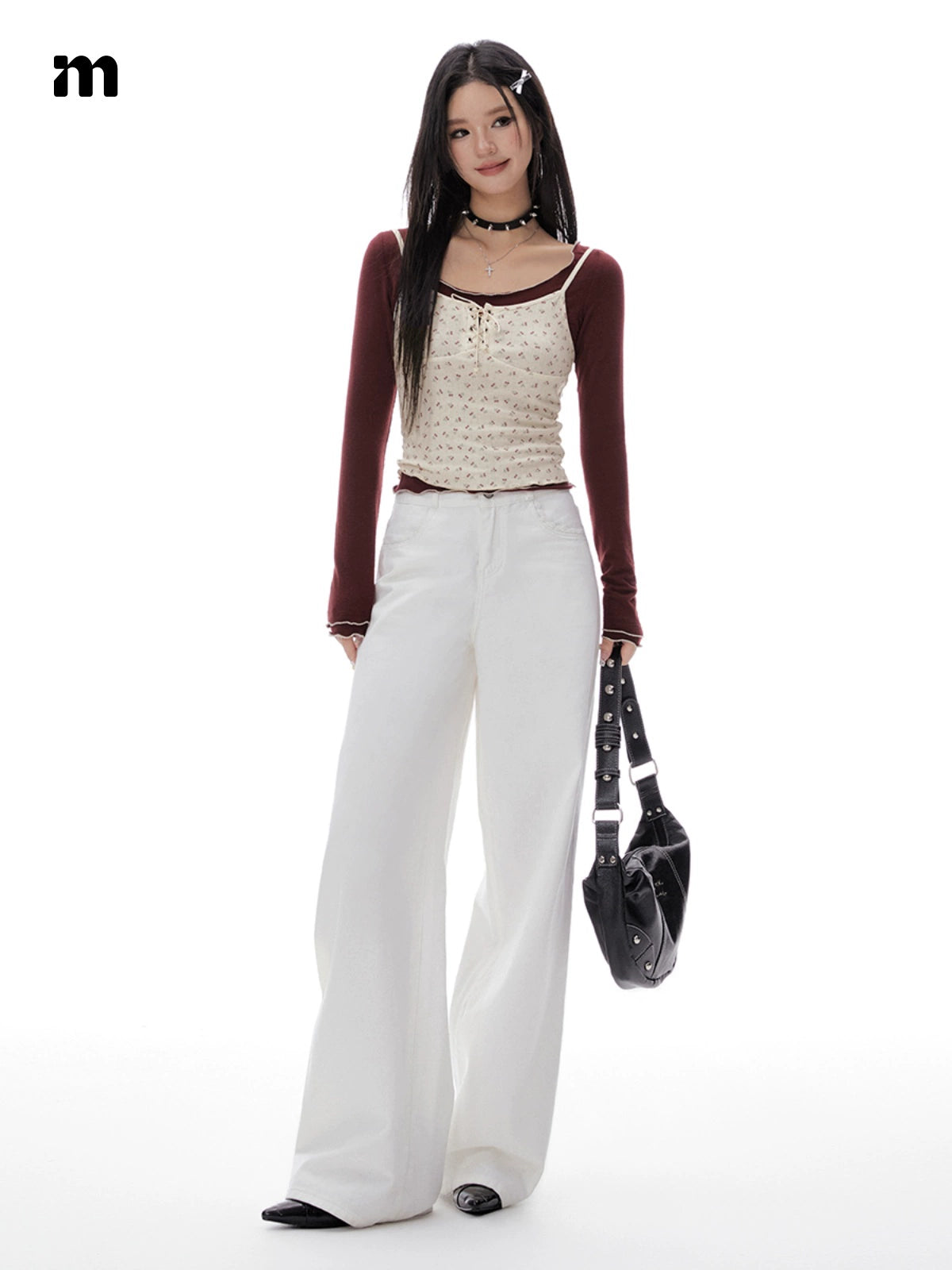 Imone Floral Suspender Fungus Edge Bottoming Shirt