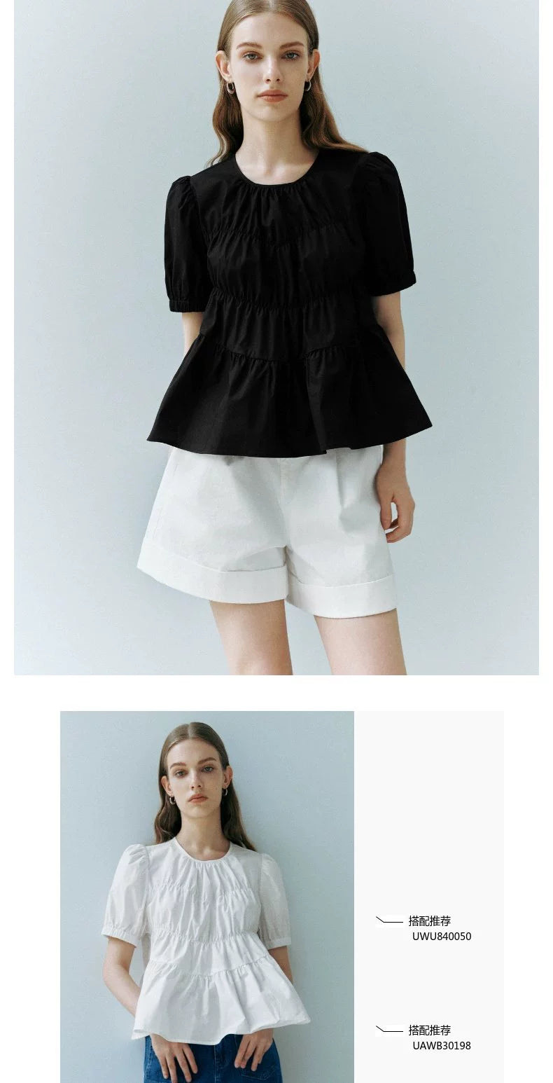 URBAN REVIVO Dopamine Doll Shirt Short-sleeved Blouse Shirt