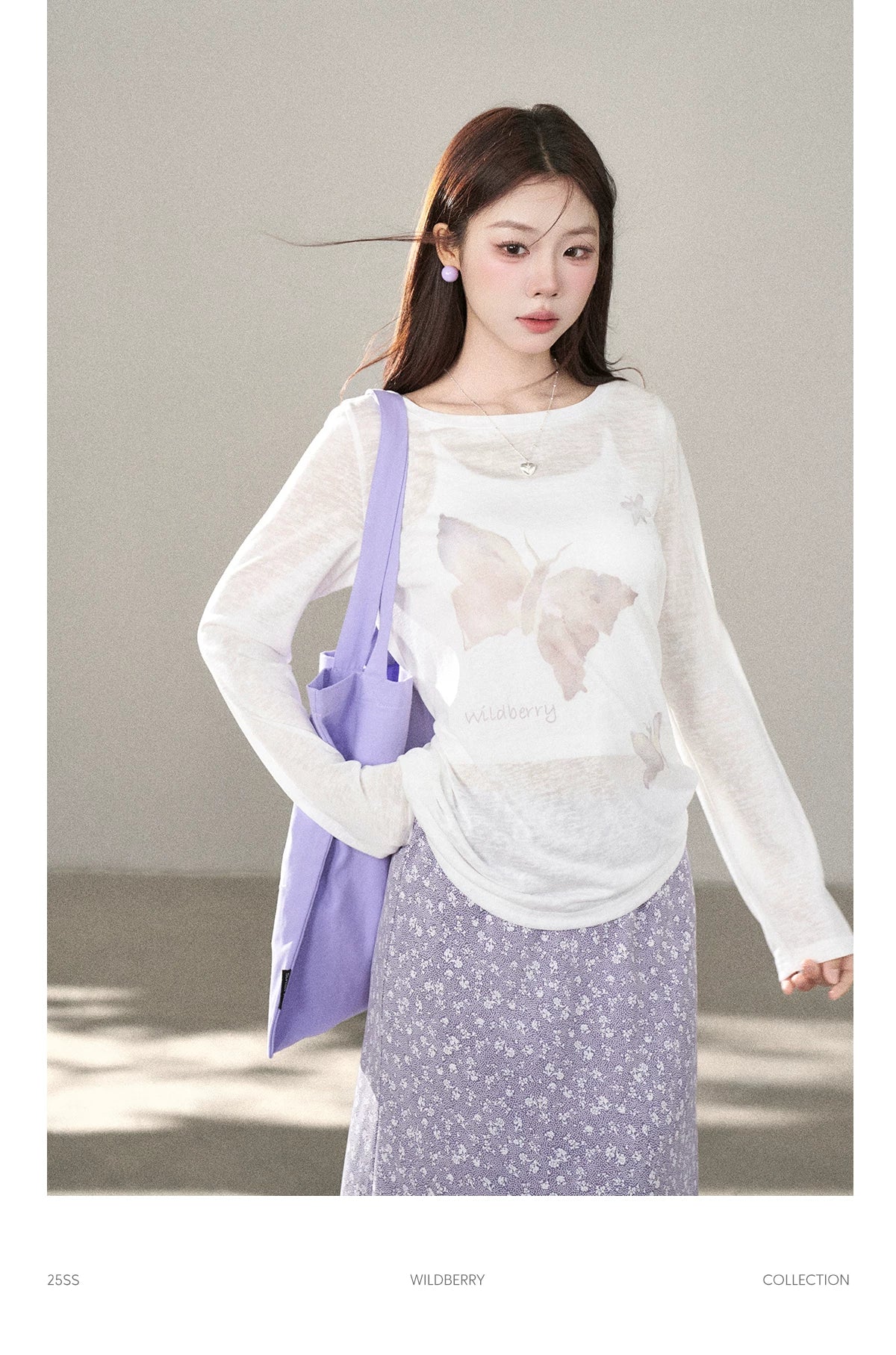 Wildberry Bow Printed Versatile Blouse Suspender Skirt Set