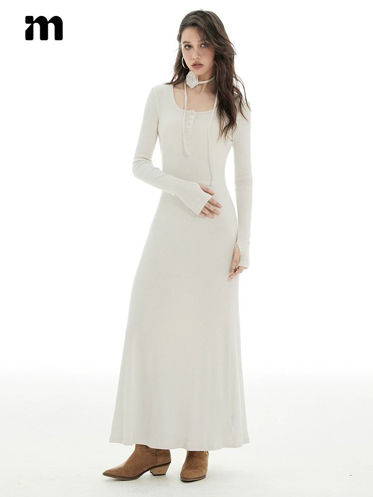 Imone Silver Rose Strap Finger Covers Long Sleeve Dress