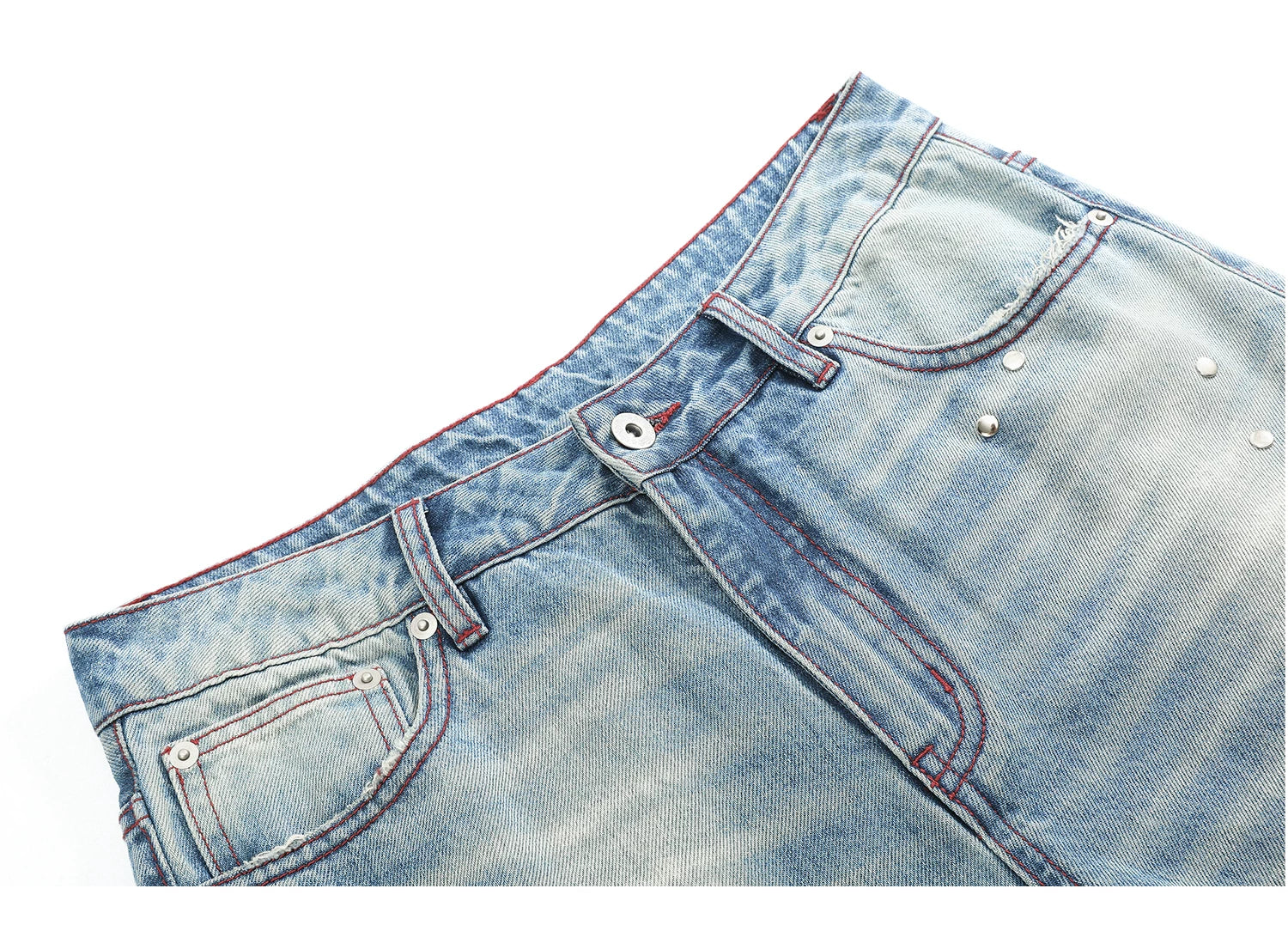 No E Mosen Plaid Rivet Pull Jeans
