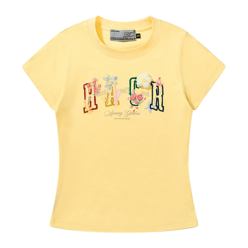 HACR Fun Hand-painted Three-dimensional Wool Small Flower Tee