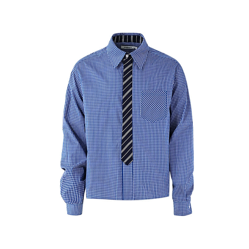 KREATE Stitched Plaid Long-sleeved Shirt