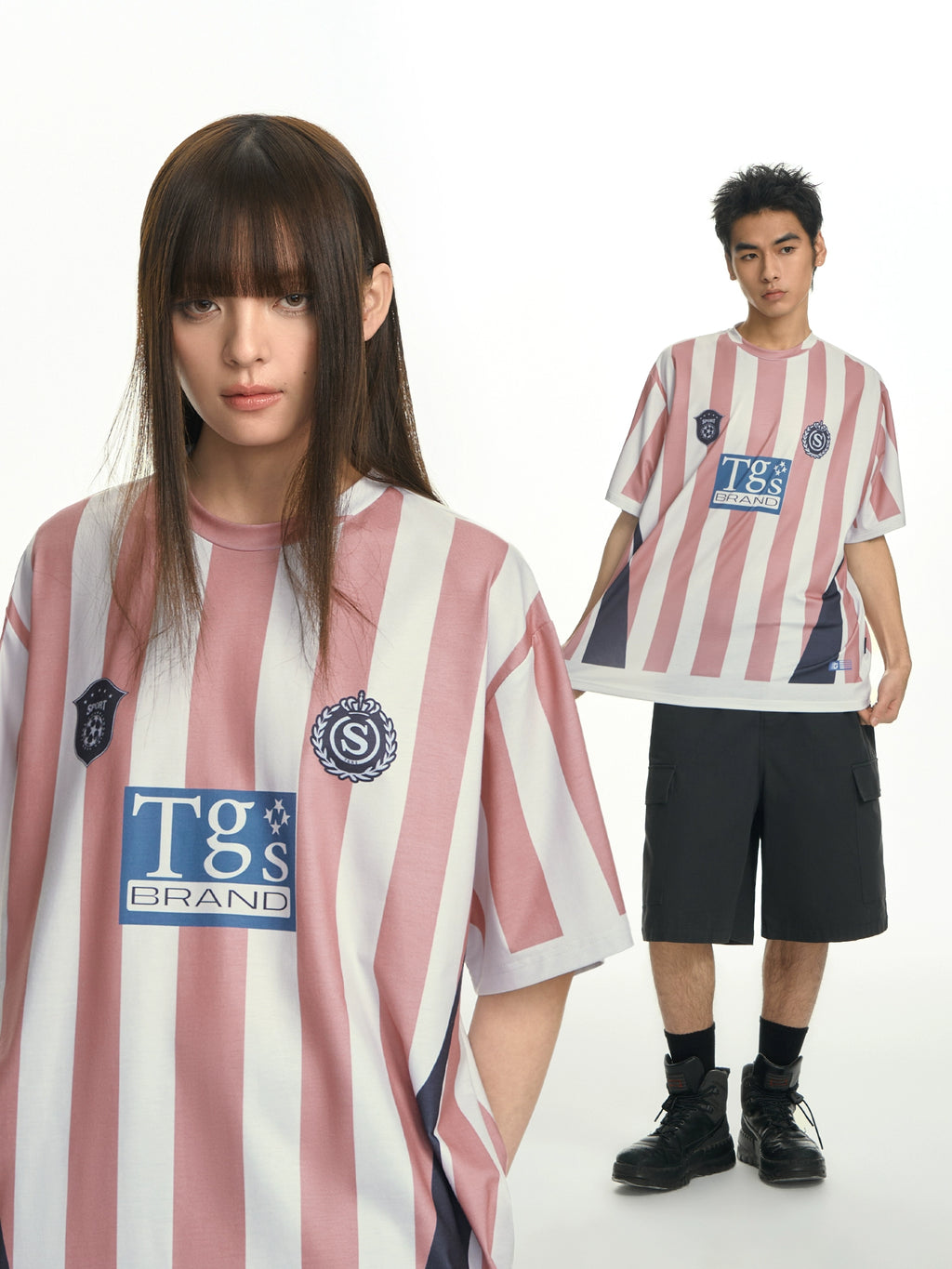 TGNS Vertical Striped Retro Sport Loose Tee