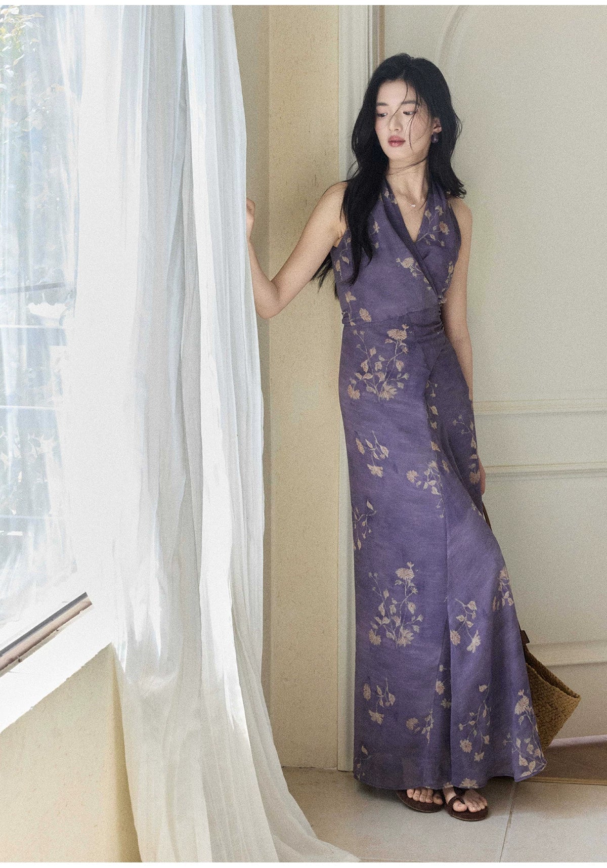 TYANG Temperament V-neck Smudged Floral Dress
