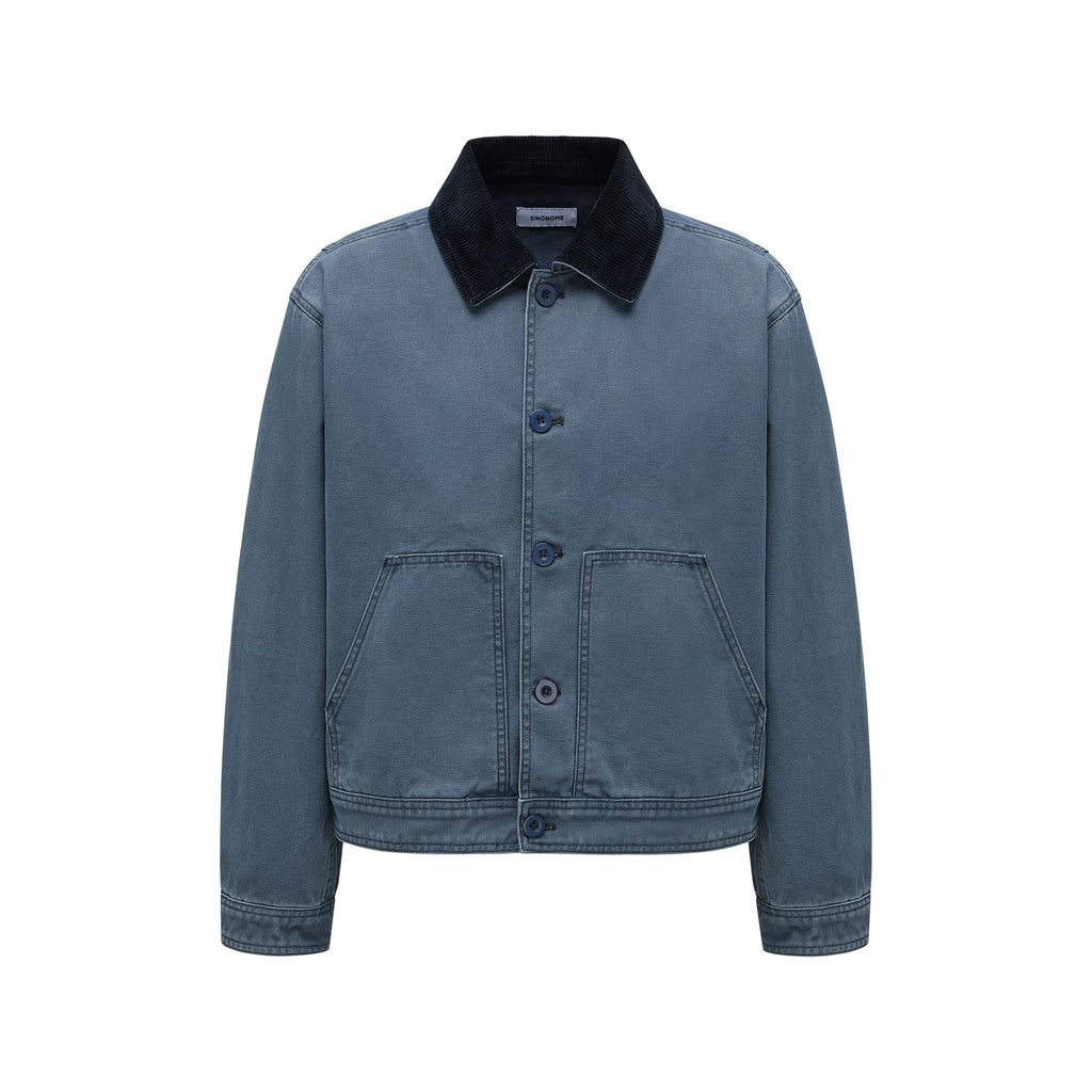 SINONOME cotton washed old corduroy French work short wide jacket cleanfit