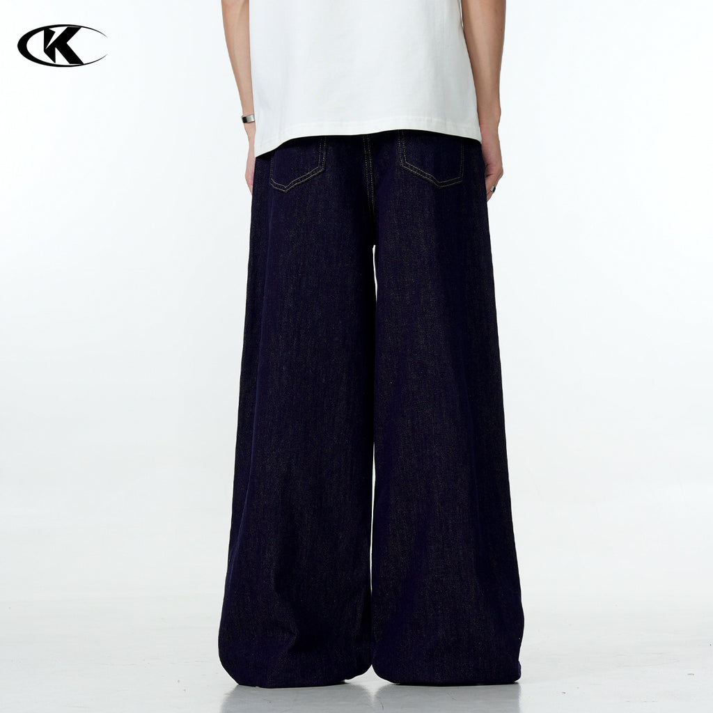 11KN American Simple Retro Blue Straight Basic Loose Wide-leg Cleanfit Pants