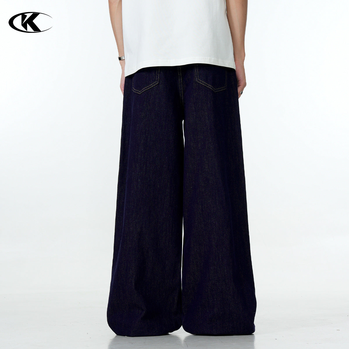 11KN American Simple Retro Blue Straight Basic Loose Wide-leg Cleanfit Pants
