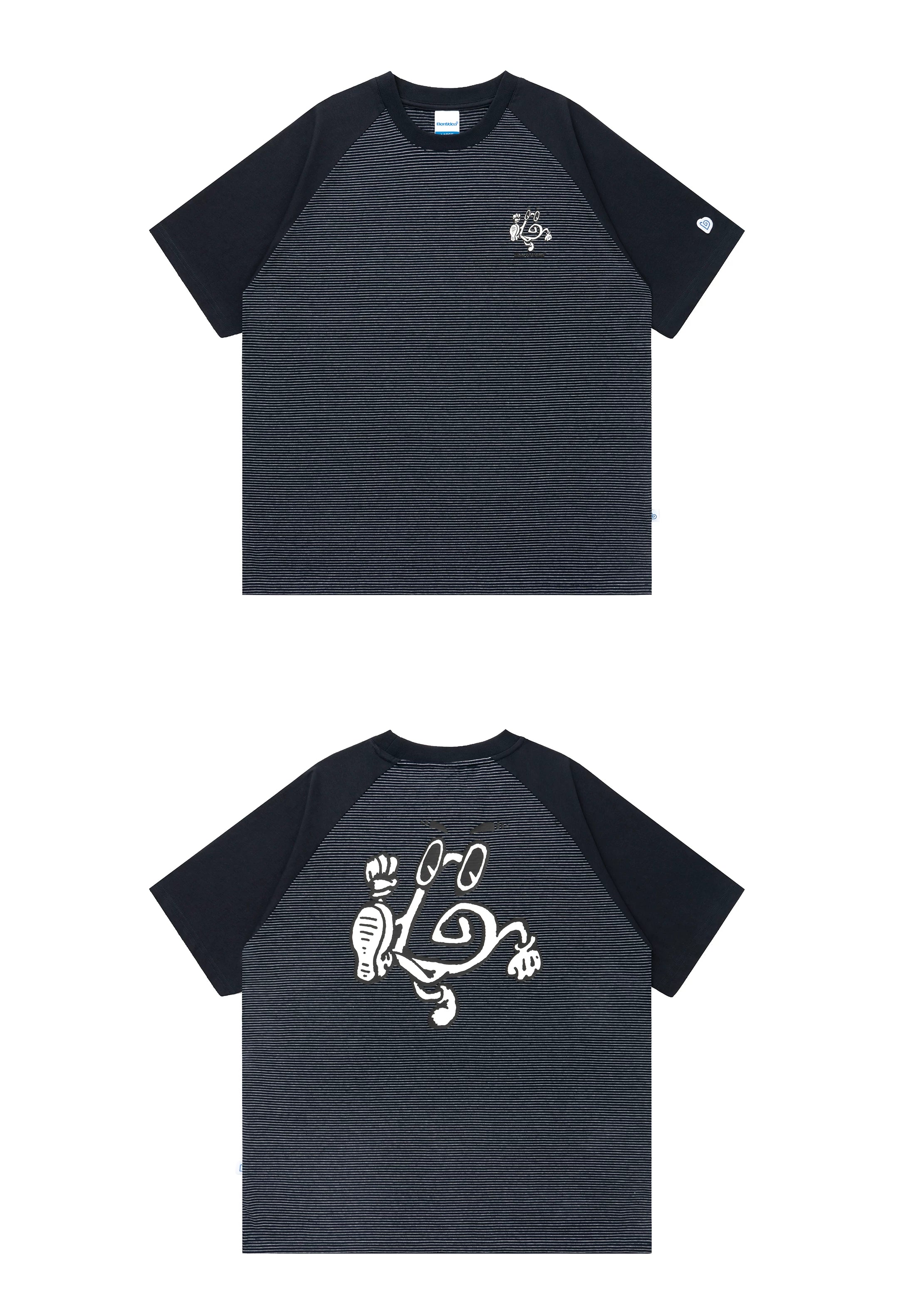 BENT IDEA Pinstripe Color Matching Shoulder Casual Tee