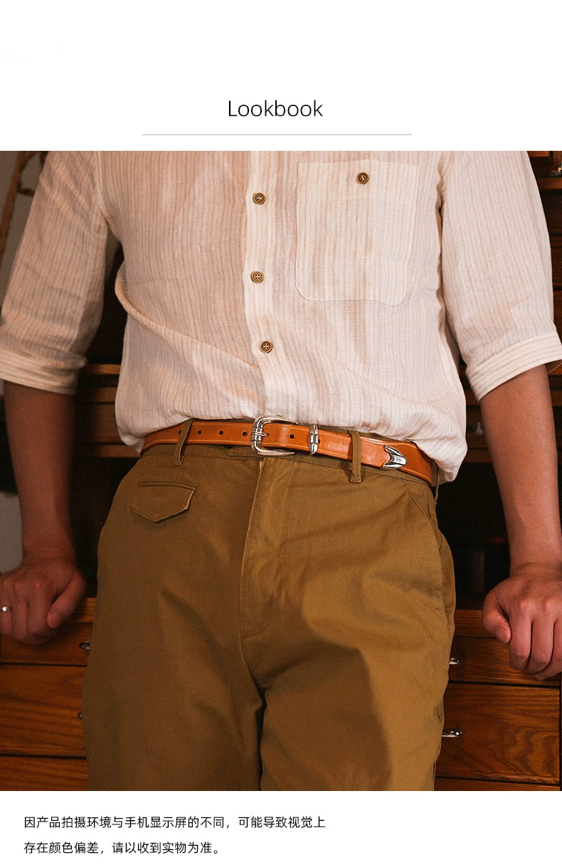 HALF WORK American denim cavalry belt retro tanned leather handmade pure cowhide leather belt for men and women