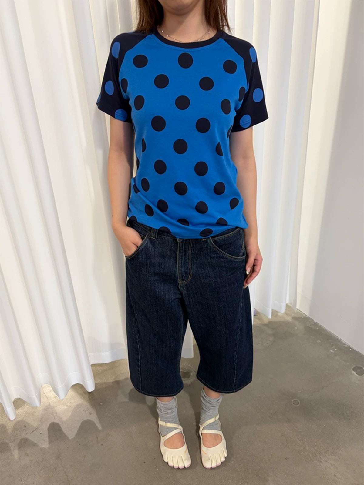 InsGale Contrast Polka Dot Shoulder Tee