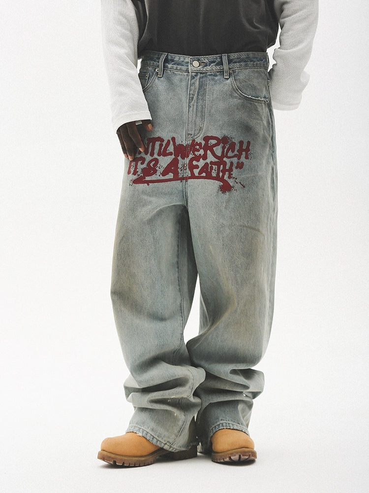 UNTILWERICH Do Old Graffiti Splash Ink Wash Straight Jeans