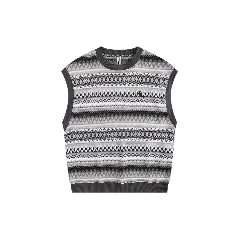 ATRY Retro Color Matching Striped Knitted Hollow Vest