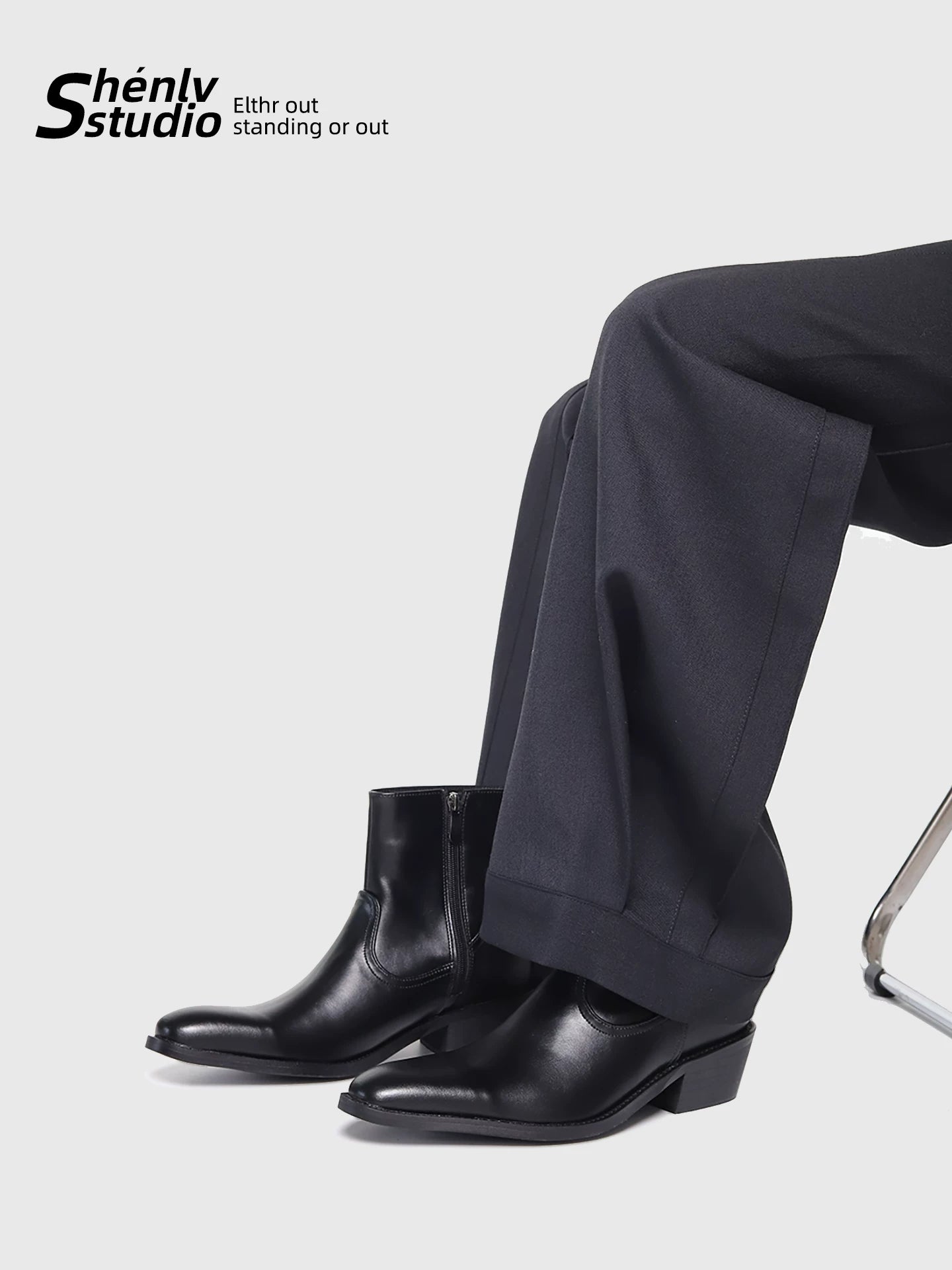 SHENLV STUDIO Side Zipper Individualized Embroidered Pointed Chelsea Boots