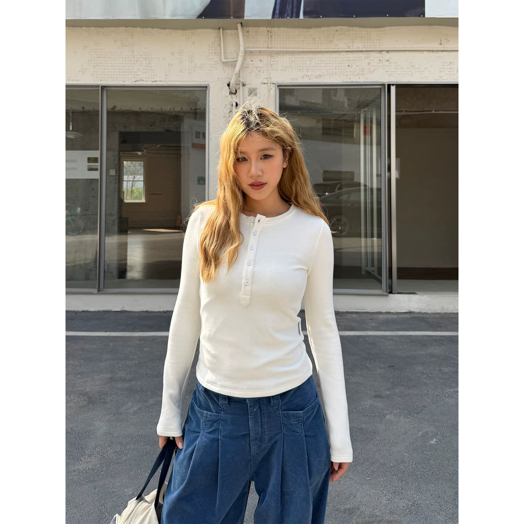 CCYE Front Shoulder Slim Fit Henry Collar Long Sleeve