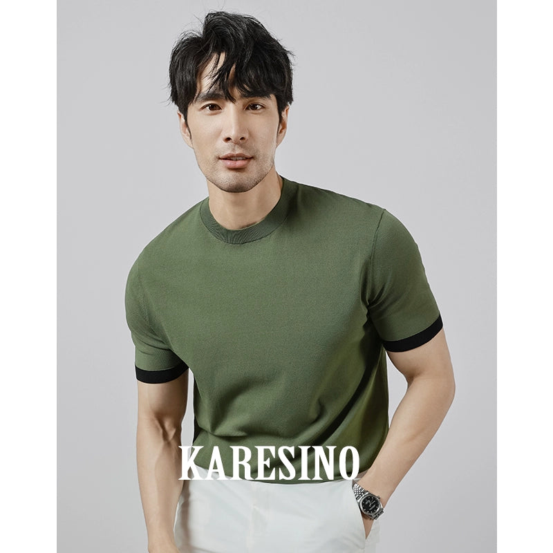 KARESINO Contrasting Color Ice Silk Breathable Tee
