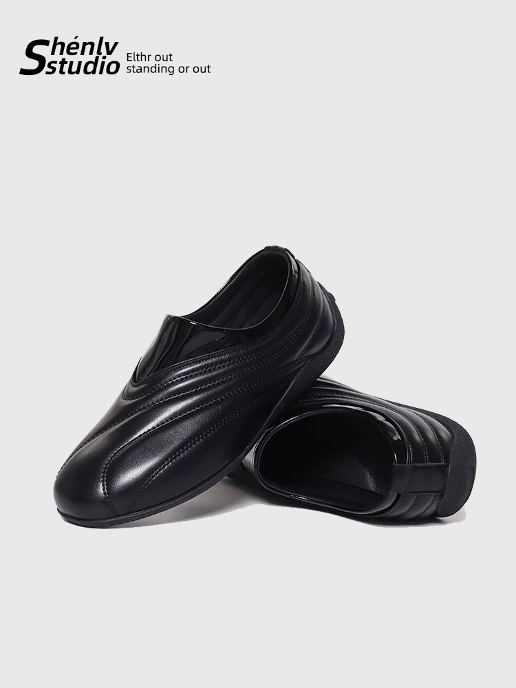 SHENLV STUDIO Round Head Loafer Thin Sole One-pedal Small Leather Shoes