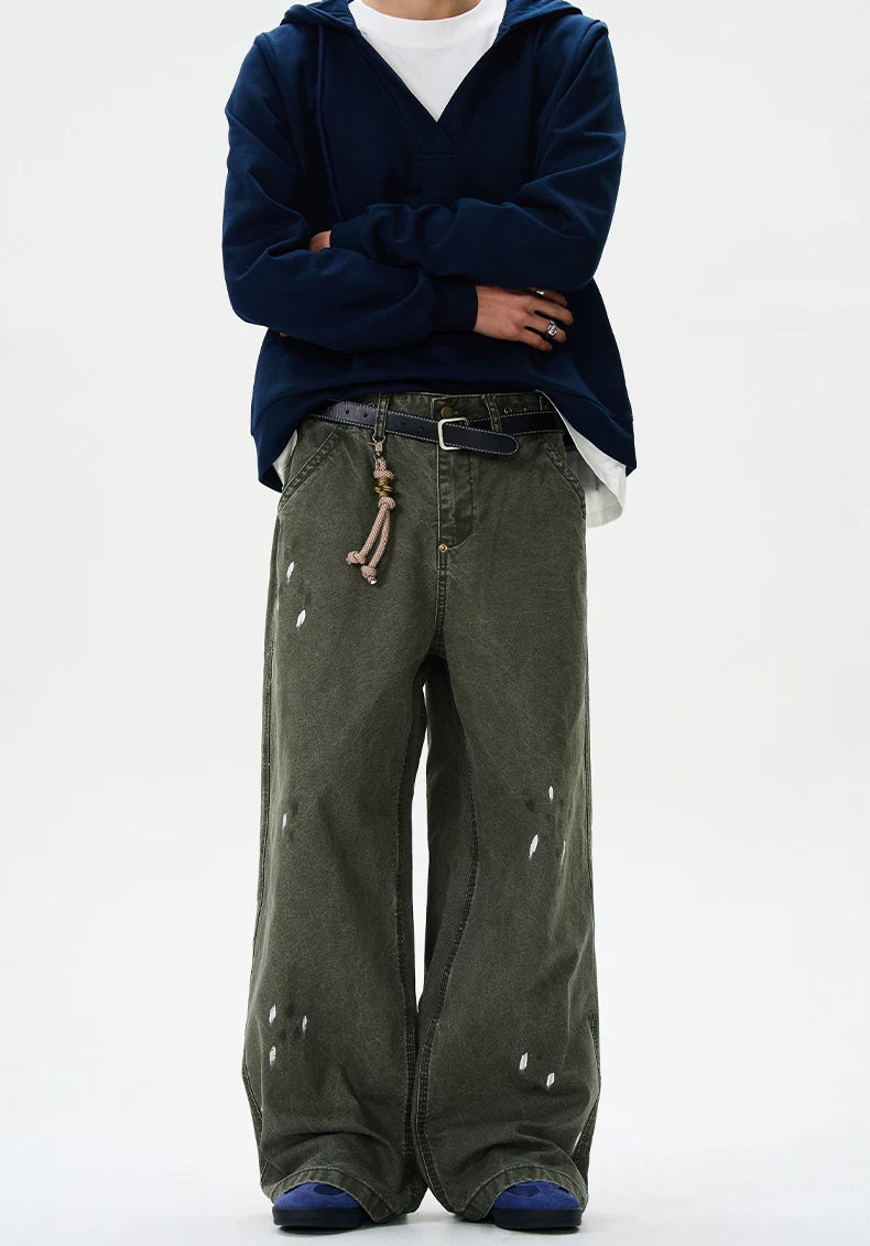 TRUQUEST Retro Ink Splashing Men's Loose Straight Casual Pants